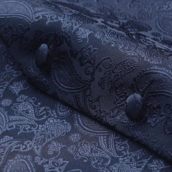 New 3PC Men's Paisley Floral Suit Vest Navy - Picture 6 of 8